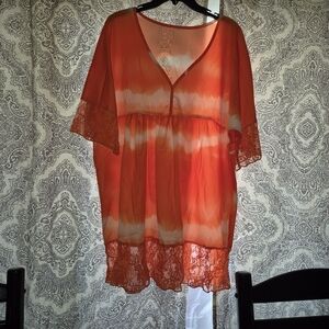 Brand New Orange Tie-Dye Lace Trim Blouse